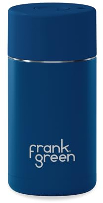 frank green Insulated Travel Mug for Cold Or Hot Drinks - 355ml/12oz Reusable Coffee Cup with Push-Button Lid, Ceramic Lined, Triple Wall Vacuum - Deep Ocean Blue