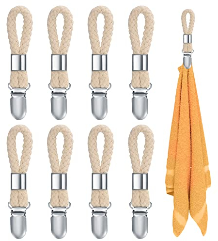 8 Stück Handtuch Clips zum Aufhängen, Handtuchclips mit Schlaufen, Handtuch Klammer, Haken für Handtücher, Geschirrtuch Handtuchhalter Clips