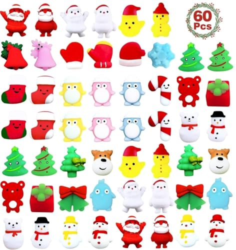 LATERN 60 Piezas Juguetes Navideños Mochi Squishy , 30 Estilos Navidad Mini Kawaii Moji Santa Muñeco de Nieve Campana Árbol de Navidad Juguetes Blandos y Antiestrés para Recuerdos (3,5cm x 4,5cm)