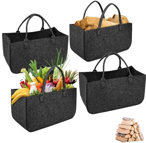 CEEDIR 4 stycken filtväskor, shoppingkorg, förtjockad 5 mm vedväska med bärhandtag, filtväskor, shoppingväska, filtväska, vedkorg, filt för ved, tidningar, trä 50 x 25 cm (mörkgrå)