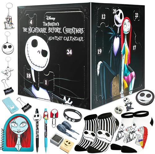 Disney The Nightmare Before Christmas Calendario Avvento 2025 Cancelleria e Accessori Countdown Natale Calendari Avvento Cartoleria Penna Portachiavi (Nero/Multicolore)