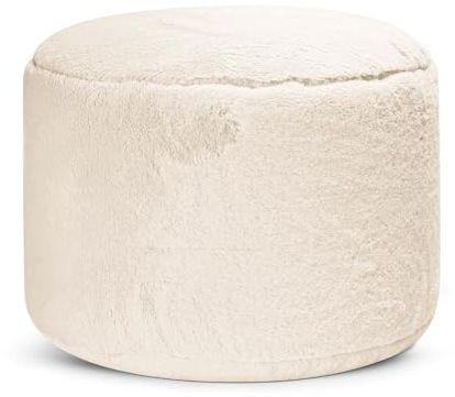 mokebo Pouf aus Kunstfell 'Der Flauschige', Flauschiger Fußhocker oder Sitzpouf in Faux fur in Beige, auch als Beistelltisch oder Fußhocker in Felloptik in 30x50 cm mit EPS-Perlen Füllung