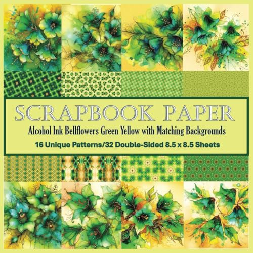 Alcohol Ink Bellflowers Green Yellow with Matching Backgrounds Scrapbook Paper