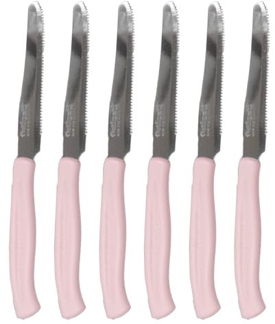 Maury's Coltelli da Tavola Acciaio Inossidabile Affilati e Precisi per Carne Pane Dolci e uso Quotidiano Impugnatura Ergonomica Set da Tavola e Cucina (Rosa Polvere)
