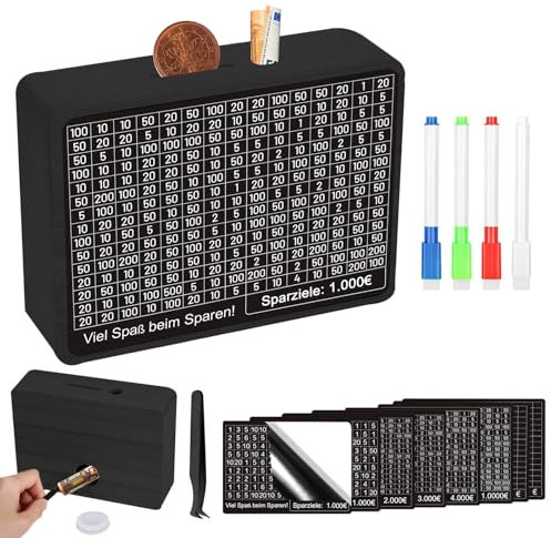 Spardose aus Holz, Retro Sparbüchse Aufbewahrungsbox, Sparschwein mit Sparziel, €500 €1,000 €2,000 €3,000 €5,000 Wiederverwendbare