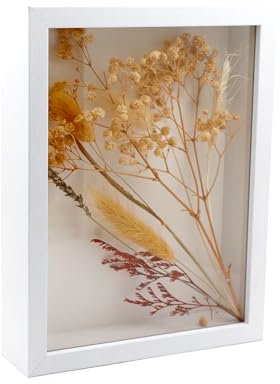 CiciIng Cornice portafoto 3D da riempire, 14,5 x 19,5 cm, in legno con pannello acrilico trasparente, cornice per oggetti più profonda per foto, fiori, ricordi, opere d'arte fai da te (bianco)