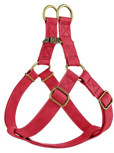 Didog Step in Dog Harness - PU Leather Dog Harness with Antique Bronze Metal Buckle, Easy Walk Dog Halter Harness for Medium Dogs Walking Training (Red, S: Chest 16-22)