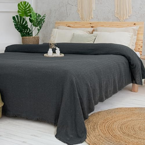 Milam London Bed Throw King Size, Cotton Throws for Sofas Large | 220 x 240cm - Dark Grey, Bedspreads King Size Blankets for Beds, 2 Seater Sofa Covers