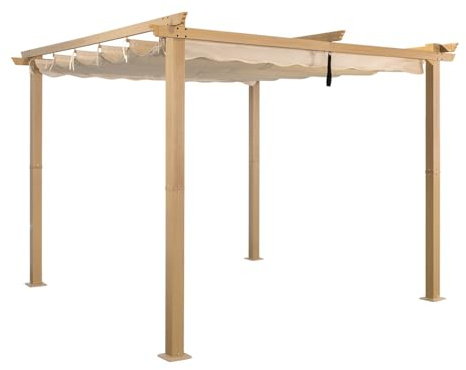 Angel Living Pergola i Aluminium, Skjutbar och Infällbar, Vattenavvisande och UV-Beständig Högdensitetspolyesterduk, för Trädgård, Terrass, Utomhus (3 x 3)