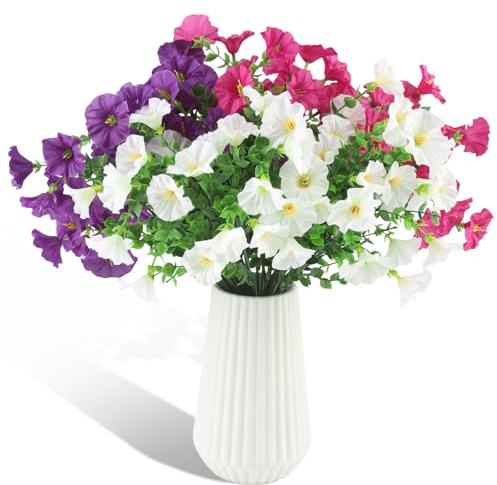 LEIMEND 6 Mazzi Fiori Artificiali Fiori Finti da Esterno Mazzi di Petunie Finte Fiori da Balcone Petunie Artificiali per Portico Anteriore Cortile Giardino Interno