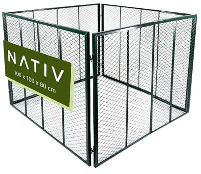 NATIV Composteur de jardin 100 x 100 x 80 cm, vert foncé, en métal, de 800 litres, composteur métallique pour votre propre compost, composteur en métal utilisable comme tamis à compost (vert foncé