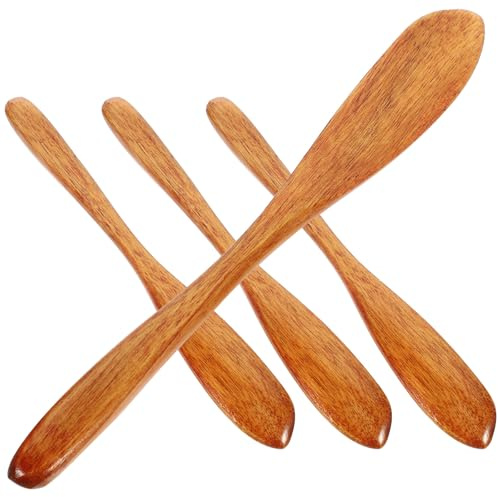 LOPUNER Juego de 4 Cuchillos de Madera para Mantequilla y Queso, Accesorios de Cocina para Untar y Cortar, Recomendados para Desayunos y Meriendas