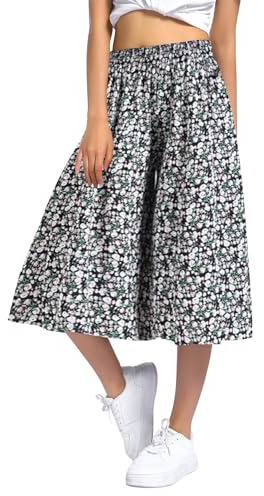 Générique Pantalon Femme-Pantalon Jupe Femme Décontractée 7/8eme Léger Taille Elastique Pantalons Été Chic Ample Jupe Culotte avec Poches Fluide Large Pantalons