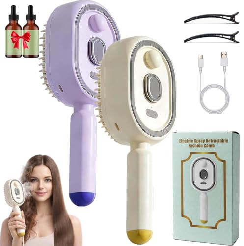 2026 Cepillo Alisador Con Vapor,Electric Spray Air Cushion Massage Comb,Electric Steam Brush For Hair,Rechargeable Detangling Steam Brush For Short Hair, Reduce Frizz, Nourishes Hairs (2PCS A)