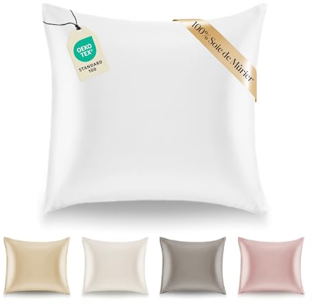 Kissenbezüge Seide - 60x60 cm - Gewicht 19 Momme 100% Reine Maulbeerseide Doppelseitig - Seidenkissenbezug für Haar und Haut, Anti-Aging, Anti-Bettwanzen - Weiß