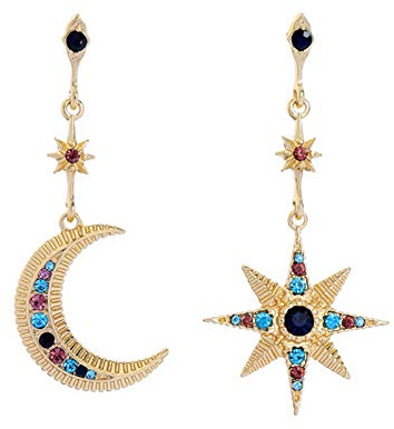 Yifnny Pendientes Asimétricos de Estrella, Luna y Sol - Brillantes y Largos - Joyería Bohemia para Mujeres