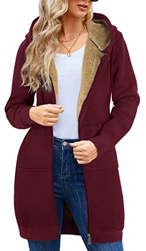 Svanco Veste Longue Femme Sweat Zippé, Gilet Long Polaire avec Capuche, Manteau Sport pour Hiver Automne