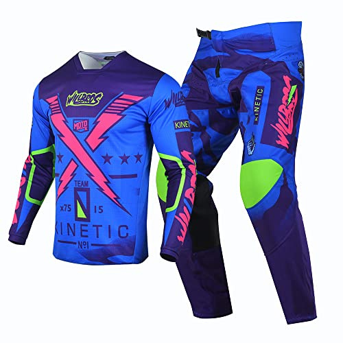 Willbros Pantalones de Jersey Camiseta de Motocross Traje Hombres Bicicleta Sucia Fuera del Camino MX Montando Ropa de Carreras Mujeres Adulto Morado (Jersey M Pants 32)