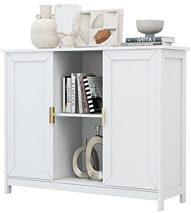 TaoHFE White Buffet Cabinet with Storage,Wooden Narrow Sideboard Entryway Cabinets,Modern White Cabinet with Doors Credenza