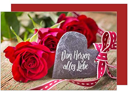 Edition Seidel Premium Allgemeine Glückwunschkarte mit Umschlag. Geburtstagskarte Grusskarte Billet Von Herzen alles Liebe Glückwünsche Muttertag Herz aus Schiefer rote Rosen (G2557 SW023)
