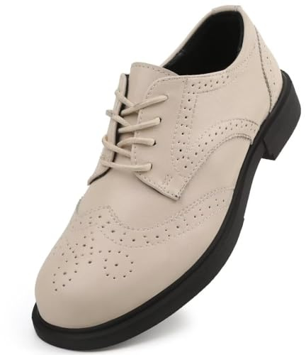 Women's Classic Oxfords - Elegant Lace Up Business Formal Wingtip Brogue Dress ShoesBeige US 6