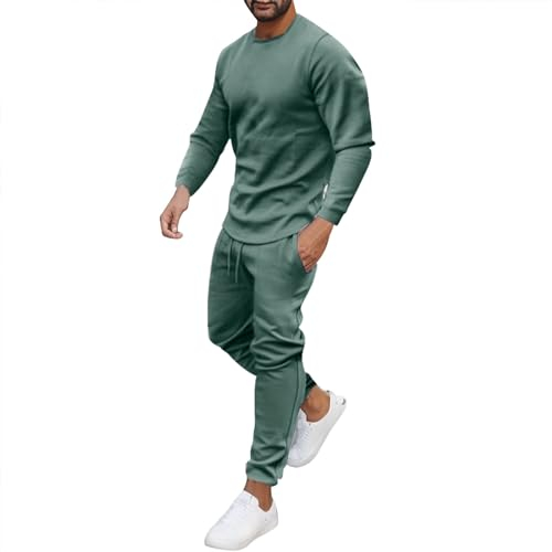 Jogginganzug Herren Winter Herbst 2-Teilig Trainingsanzug Einfarbig Rundhals Sportanzug Baumwolle Jogginganzüge für Männer Hausanzug Warm Hosenanzug Festlich Elegant Trainingsanzüge Fussball