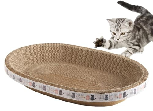 Qikam Griffoir pour Chat | Planche À Gratter pour Chat | Griffoir Chats Carton | grattoir Chat Rond Ovale | Lit À Gratter pour Chat | Carton Ondulé pour Chat Résistant à l'usure| Jouer et