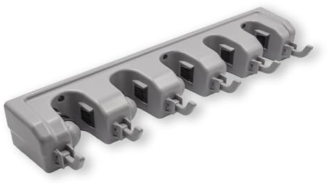 INTIRILIFE Besenhalter Gerätehalter zum Bohren aus Kunsstoff in Grau - 42.5 x 11.5 x 6.5 - Wandhalter Organizer mit 5 Halterungen Halter für Gartenwerkzeug Wandmontage