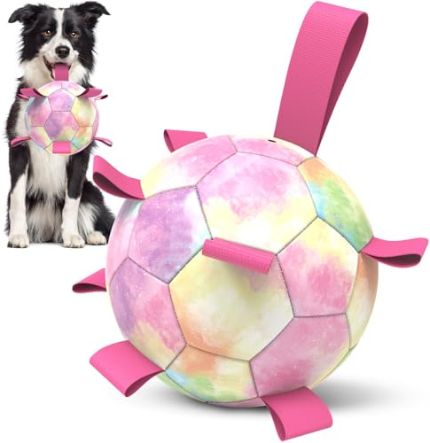 HETOO Dog Balls Dog Football Toys Dog Toy Ball (6 Inch Medium Pink) | Durable high bounce floating dog balls, dog water toys, interactive dog ball indoor outdoor play, ideal dog birthday gifts