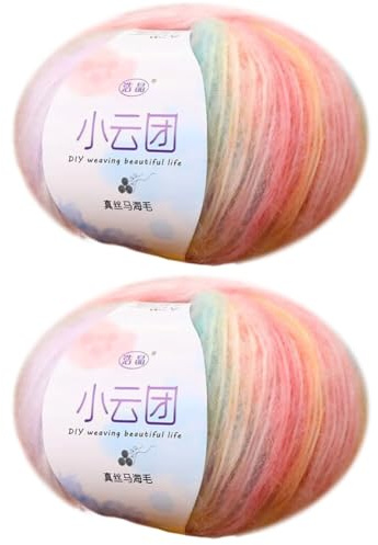 Set di 2 gomitoli di lana mohair per maglieria, 50 g, morbido filato per maglieria in lana mohair, filato per maglieria in lana sfumata, per vestiti, sciarpe, scialli, cappelli, fai da te a