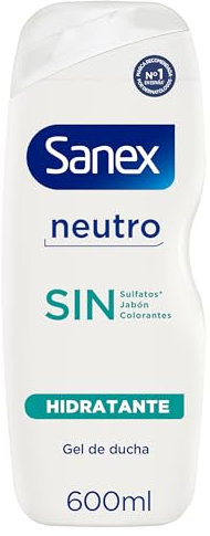 Gel de Ducha Sanex Neutro Hidratante 600 ml | con ingredientes esenciales | 0% sulfatos*, 0% jabón y 0% colorantes | para todo tipo de piel | hidratación duradera | tecnología triple acción