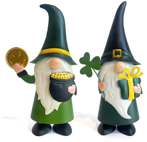 HONGLAND Decoración del día de San Patricio al Aire Libre, gnomos Verdes de Metal, Figura de Duende irlandés, decoración del día de San Patricio, gnomo de trébol de la Suerte para el hogar, Exterior
