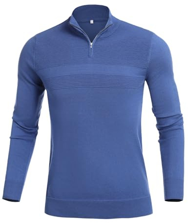 Sykooria Maglioni Uomo Invernali 1/4 Zip Troyer Pullover Collo Alto Manica Lunga Maglioncino Lavorato a Maglia Solido Dolcevita Maglione da Lavoro Autunno Inverno Maglioncini, Blu XL