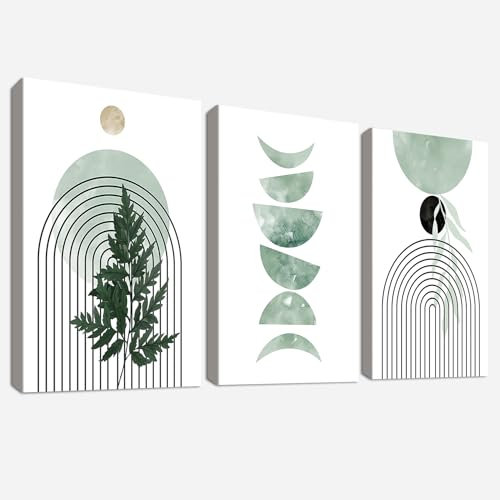 3 Pcs Estética Bohemia Plantas Verdes Marco de Madera Cuadro Moderno Minimalista Abstracto Geométrico Lienzo Decorativos Pintura Imagen Cuadros Decoracion Salon Dormitorios Pasillo Baño 30cmx40cmx3