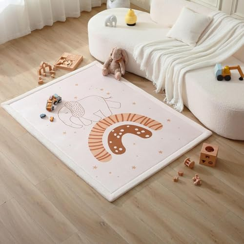 Hakuna Matte Colchoneta Manta Juegos Bebe 170x120x2,5cm, Elefante Arcoíris – Tapete Infantil con Memory Foam Manta de Juegos Bebe Antideslizante, Tatami Bebe, Suelos Infantiles