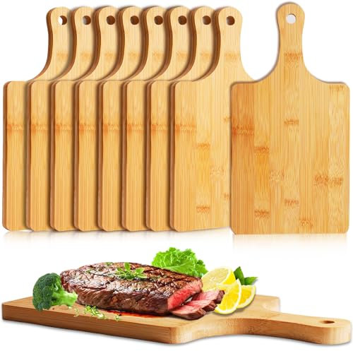 Bgtecho 10Pcs Wood Cutting Board with Handle,13.8x7 In Bamboo Serving Board
