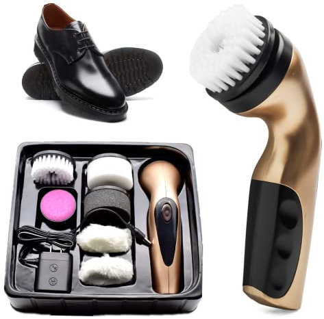 Electric Shoe Polisher Kit with Foot Callus Remover Portable Shoe Cleaning Set for Leather Products Gold Color