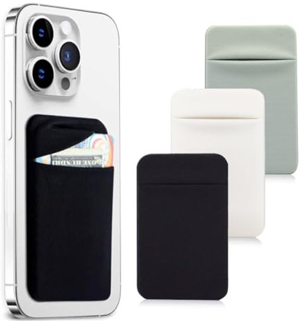 COYUN Paquete de 3 soportes adhesivos para tarjetas de teléfono, tarjetero, para la parte posterior del teléfono, compatible con la mayoría de teléfonos celulares(Negro+Blanco+Gris)