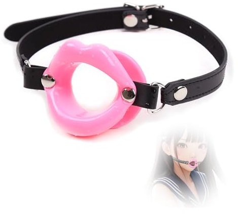 TAUOE Bavaglio a bocca aperta regolabile in silicone, design con anello a O per labbra per un comodo gioco di bondage - Giocattolo bondage rosa con cinghie in PU completamente regolabili per il gioco