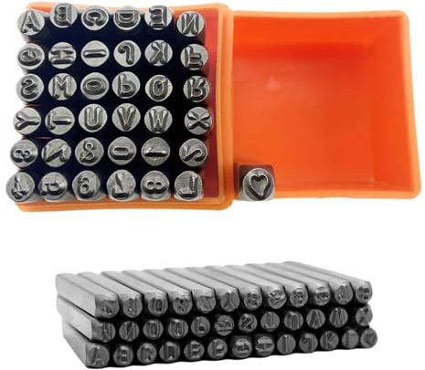 ZHYUAN37Stk Symbole Metallstempel, Zahlen Metallstempel, Zahlen und Symbole Metallstempel, Metallbuchstaben Prägestempel, Schlagzahlen Punziereisen, A-Z, 0-8, zum Gravieren von Metall, Leder, Holz