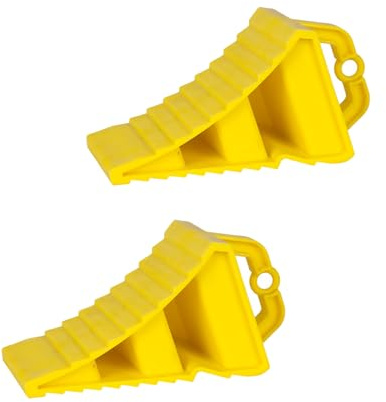 2 Pack Heavy Duty Wheel Chocks with Handles - Non-Slip Tyre Saver & Brake Stoppers for Sedans, Commercial Vehicles and Motorbikes - Pair of Ridged Wedge Wheel Blocks (High Visibility)