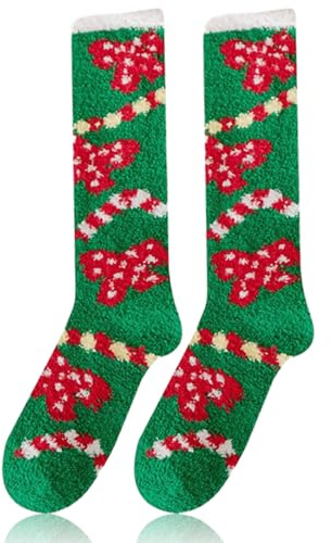 OIXEYA Calze Termiche Natalizie, Calze Uomo Donna Invernali, Calze Antiscivolo Calzini a Pantofola, Calzini Termici Caldi Pile, Calzettoni Morbidi per Casa Regalo Natale, Stile Albero di Natale