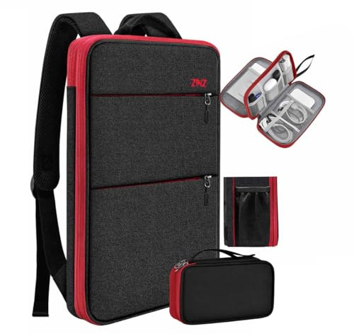 ZINZ Mochila de Viaje para Portátil con Estuche Pequeño para Portátiles de 15–16 Bolsa para Ordenador Delgada y Ampliable para Universidad, Negocios y Desplazamientos (Unisex),Negro-Rojo