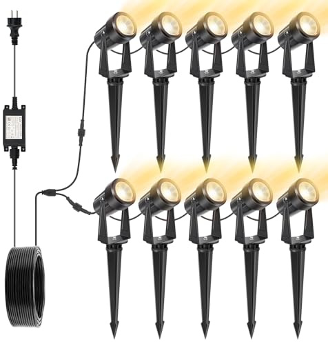 NIORSUN Spot LED Extérieur, Éclairage de Jardin Blanc Chaud 3000K, Étanche IP67, Lampe Avec Adaptateur(IP65) 32 m 27 V, Pour Cour, Arbres (Paquet de 10)