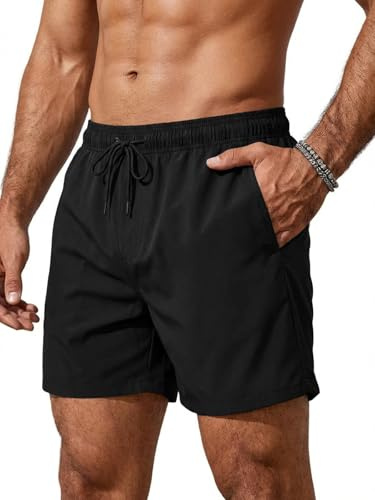 Runcati Badbyxor, herr, snabbtorkande, badshorts, män, enfärgade, strand, simbyxor, elastiska sport, träningsshorts med nätfoder och blixtlåsficka