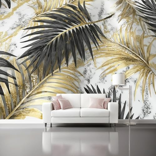 Générique Papier Peint Décoration Artistique Luxe Feuilles Palmiers, Blanc Papier Peint Photo Fresque Murale Décoration Décor Imprimé Tissu pour Salon Chambre à Coucher 200 x 140 cm（WxH