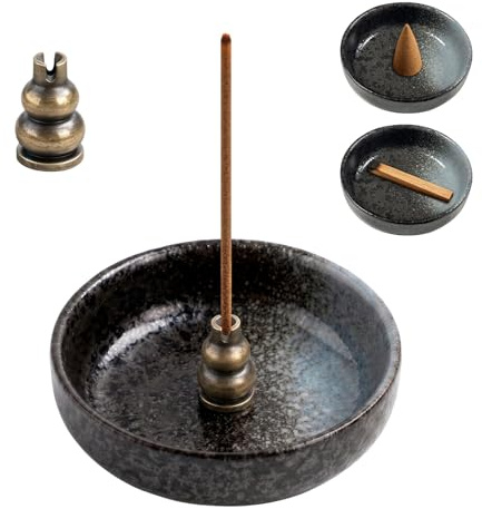 Minfuerang Portaincenso in Ceramica, Supporto Incensiere in Ceramica da 9,4 cm, Bruciatore di Incenso Adatto a Diversi Tipi di Bastoncini,per Decorazione,Meditazione,Yoga (Nero)