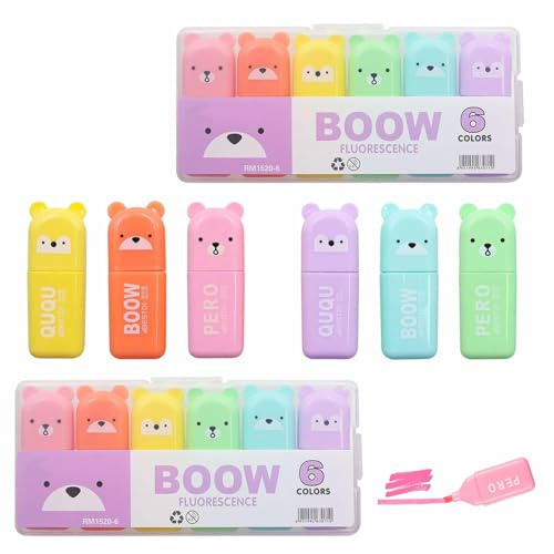 YINGLUOEU 18 Pezzi Mini Evidenziatori Evidenziatore con orsetto dei cartoni animati divertenti evidenziatori pastello per Domestico Scolastico e Ufficio
