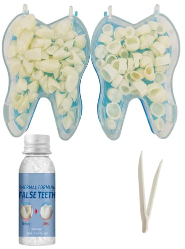 1 pieza de chapas de dientes a presión, prótesis dentales, 2 cajas frontales de dientes traseros, kit de pegamento portátil, fácil ajuste, adecuado para uso personal en el hogar y usuarios de