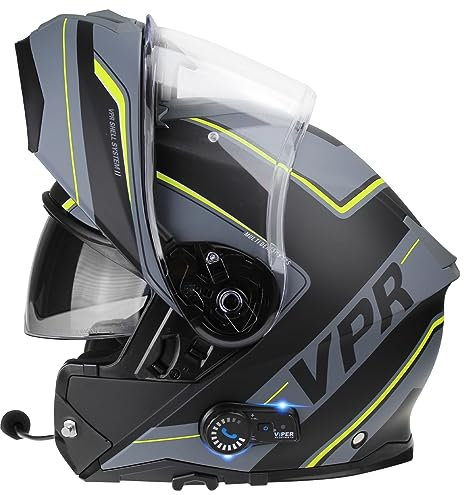 ViPER RSV191 Flip up Motorcycle Helmet with Blinc Bluetooth - Modular Double Visor Motorbike Helmets - Microphone Dual Speaker for Hands & Noise Free Automatic Answering ECE/ACU Gold Approved